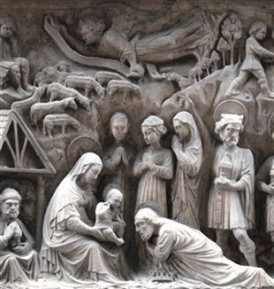 Elia y Giovanni Gagini, "Adoración de los magos", 1457. Via degli Orefici, Génova, la imagen del Cartel de Navidad de CL