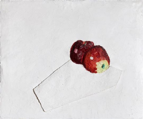 Giovanni Testori, ''Dos manzanas'', la imagen de portada de Huellas de enero. Por cortesía de la Asociación Giovanni Testori. Foto de Lidia Patelli